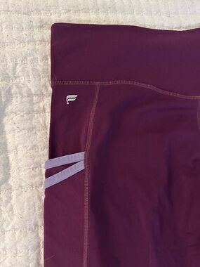 Fabletics Plum Leggings with Lilac Stripes